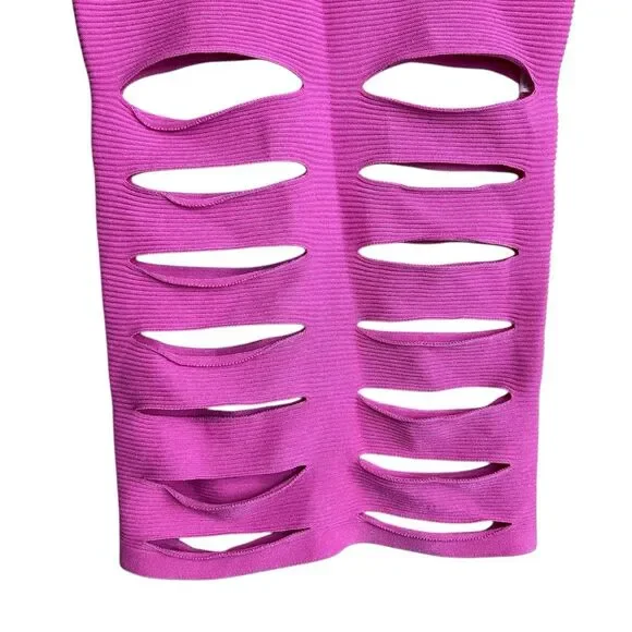 Cushnie et Ochs Pink Ribbed Knit Slash Slit Skirt Size Medium Womens Midi Pullon - Picture 3 of 7